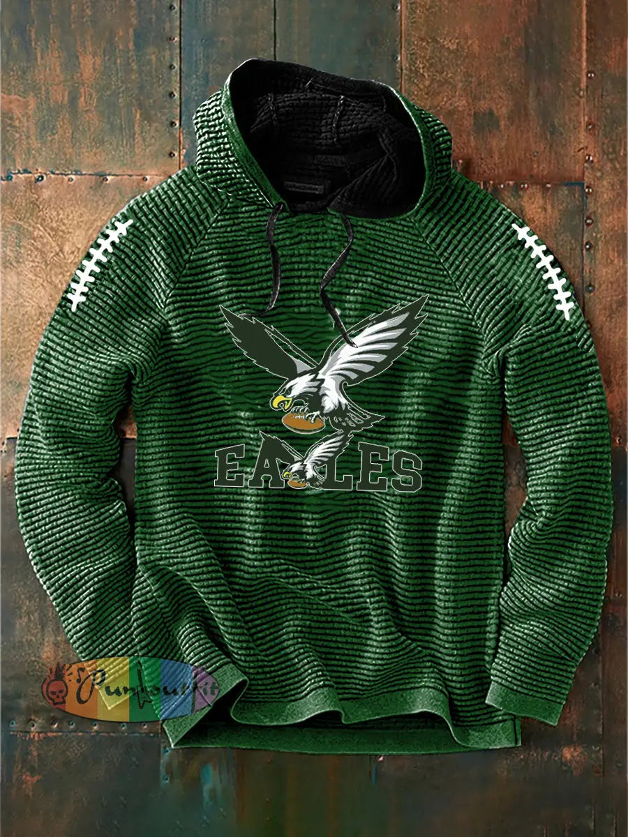 Vintage American Football Philadelphia Eagles Print Casual Cotton French Terry Hoodie Green / S