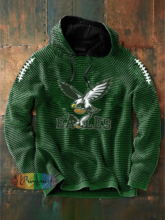 Vintage American Football Philadelphia Eagles Print Casual Cotton French Terry Hoodie Green / S