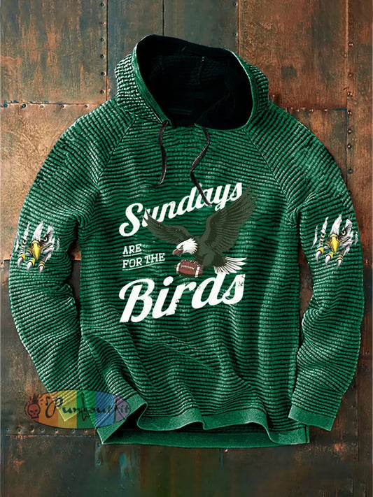 Vintage American Football Philadelphia Eagles Print Casual Cotton French Terry Hoodie Green / S