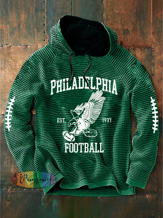 Vintage American Football Philadelphia Eagles Print Casual Cotton French Terry Hoodie Green / S