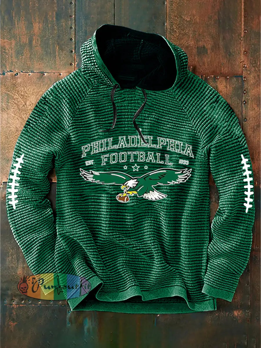 Vintage American Football Philadelphia Eagles Print Casual Cotton French Terry Hoodie Green / S