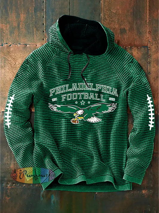 Vintage American Football Philadelphia Eagles Print Casual Cotton French Terry Hoodie Green / S