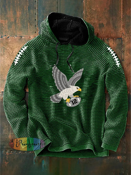 Vintage American Football Philadelphia Eagles Print Casual Cotton French Terry Hoodie Green / S