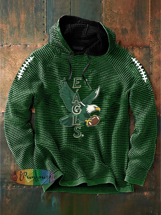 Vintage American Football Philadelphia Eagles Print Casual Cotton French Terry Hoodie Green / S