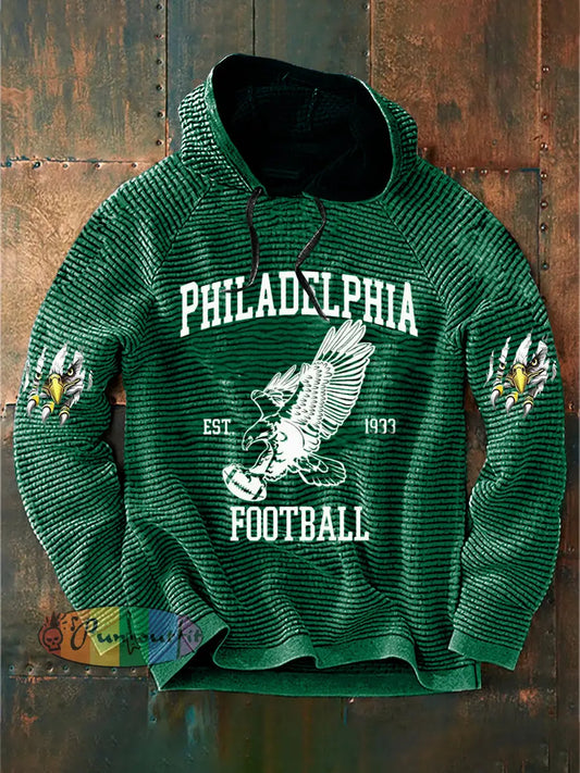Vintage American Football Philadelphia Eagles Print Casual Cotton French Terry Hoodie Green / S