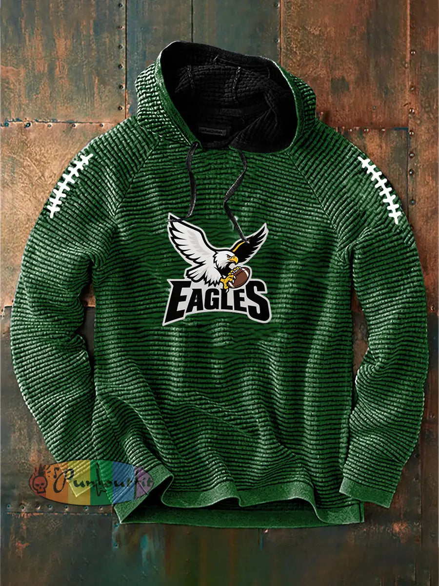 Vintage American Football Philadelphia Eagles Print Casual Cotton French Terry Hoodie Green / S