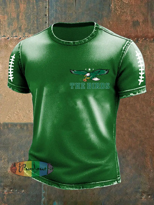 Vintage American Football Philadelphia Eagles Print Casual Cotton Short Sleeve T-Shirt Green / S