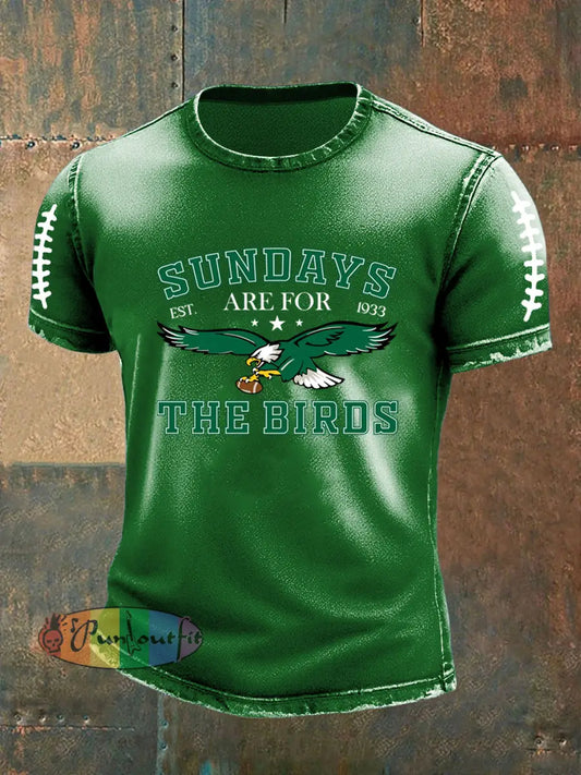 Vintage American Football Philadelphia Eagles Print Casual Cotton Short Sleeve T-Shirt Green / S