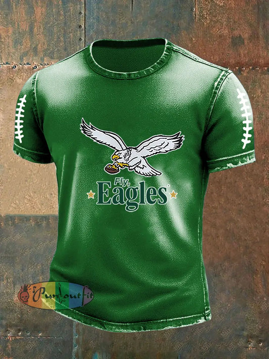 Vintage American Football Philadelphia Eagles Print Casual Cotton Short Sleeve T-Shirt Green / S