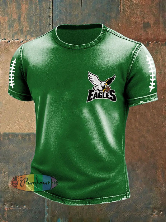 Vintage American Football Philadelphia Eagles Print Casual Cotton Short Sleeve T-Shirt Green / S