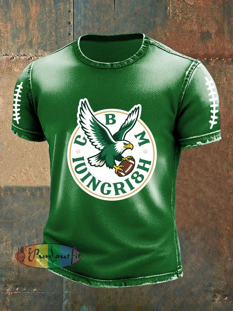 Vintage American Football Philadelphia Eagles Print Casual Cotton Short Sleeve T-Shirt Green / S