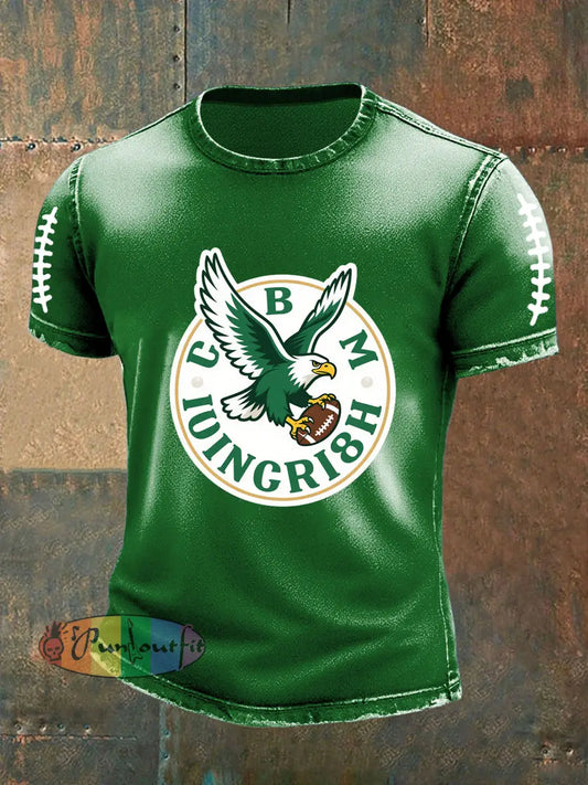 Vintage American Football Philadelphia Eagles Print Casual Cotton Short Sleeve T-Shirt Green / S