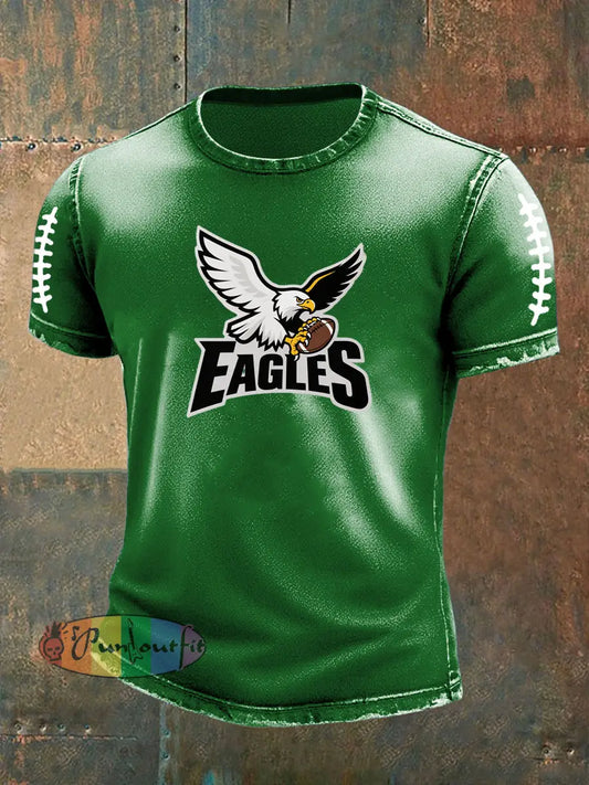 Vintage American Football Philadelphia Eagles Print Casual Cotton Short Sleeve T-Shirt Green / S