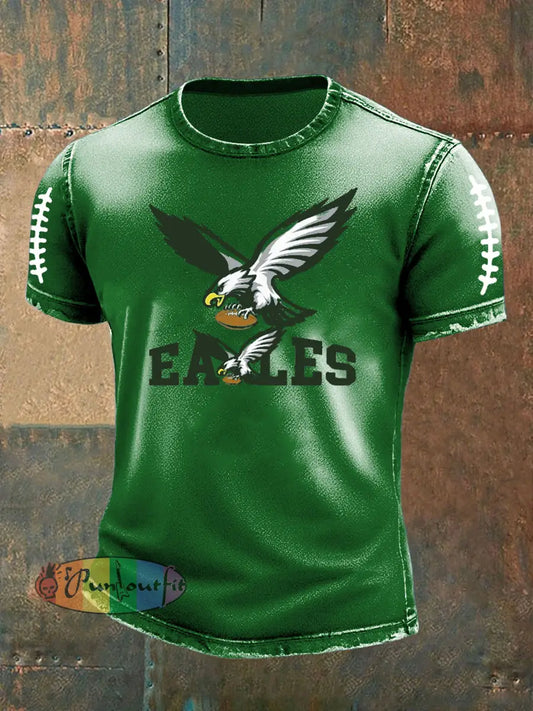 Vintage American Football Philadelphia Eagles Print Casual Cotton Short Sleeve T-Shirt Green / S