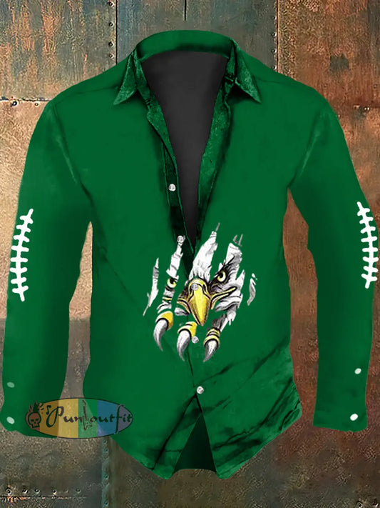 Vintage American Football Philadelphia Eagles Print Casual Long Sleeve Shirt Green / S