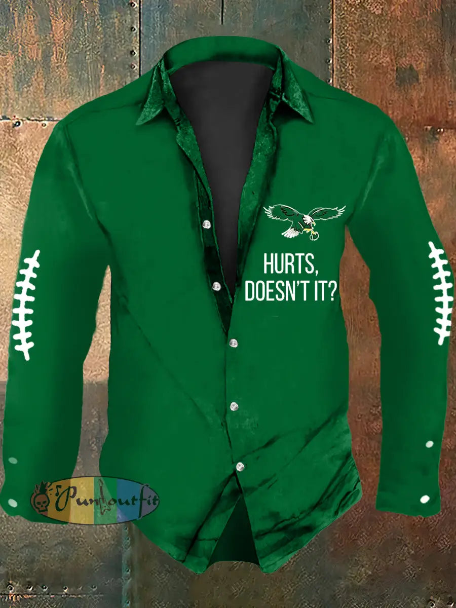 Vintage American Football Philadelphia Eagles Print Casual Long Sleeve Shirt Green / S