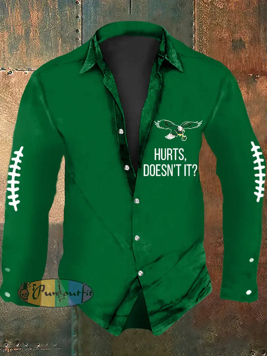 Vintage American Football Philadelphia Eagles Print Casual Long Sleeve Shirt Green / S