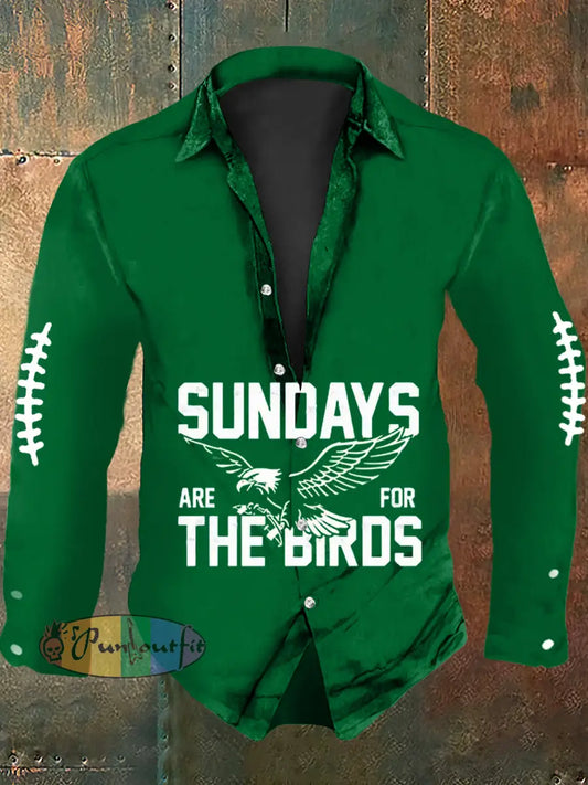 Vintage American Football Philadelphia Eagles Print Casual Long Sleeve Shirt Green / S