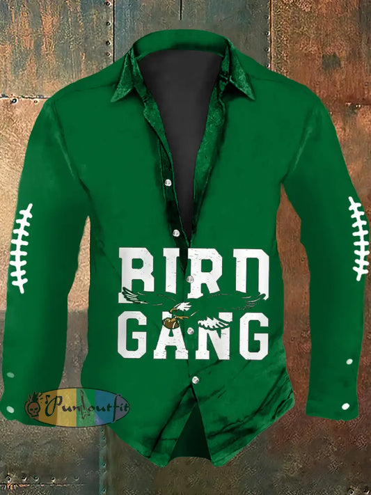 Vintage American Football Philadelphia Eagles Print Casual Long Sleeve Shirt Green / S