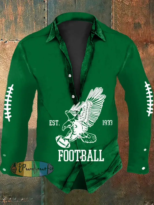 Vintage American Football Philadelphia Eagles Print Casual Long Sleeve Shirt Green / S