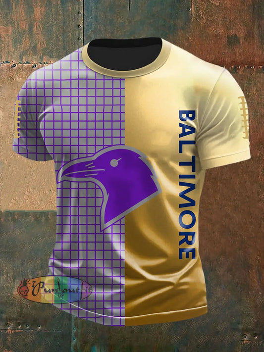 Vintage Baltimore Ravens Football Color Block Print Casual Cotton Short Sleeve T Shirt Purple / S