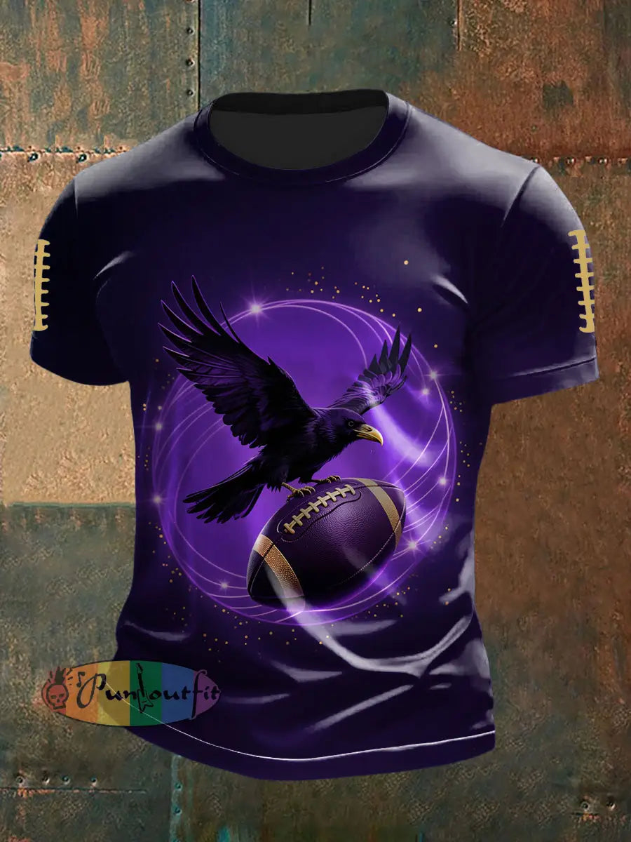 Vintage Baltimore Ravens Football Print Casual Cotton Short Sleeve T Shirt Purple / S
