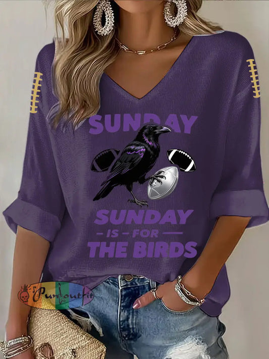Vintage Baltimore Ravens Football Print Casual Cotton Waffle Long Sleeve T Shirt Purple / S