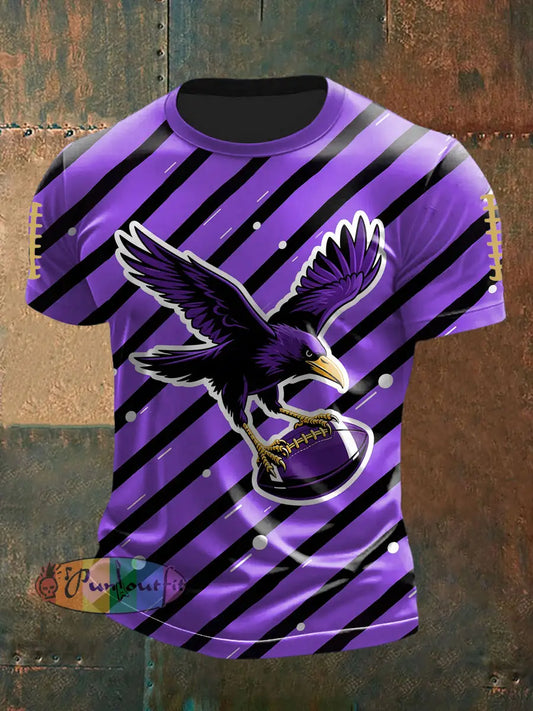 Vintage Baltimore Ravens Football Stripes Print Casual Cotton Short Sleeve T Shirt Purple / S