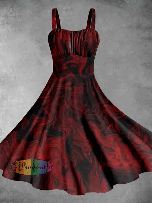 Vintage Colorful Abstract Halloween Print Sleeveless Midi Dress Red / S