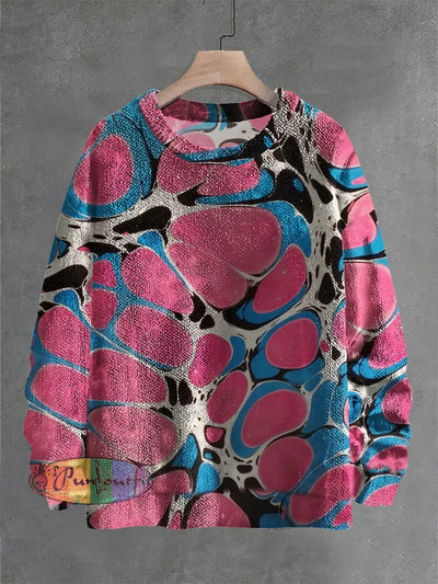 Vintage Fantasy Abstract Art Print Casual Knit Pullover Sweater Colorful / S