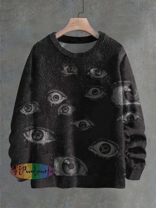 Vintage Fantasy Eyes Art Print Casual Knit Pullover Sweater Black / S