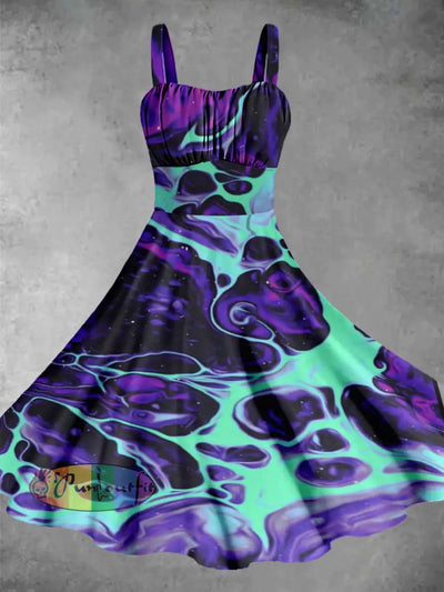 Vintage Fantasy Magic Print Halloween Midi Dress Colorful / S