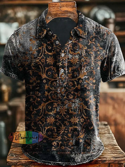Vintage Floral Print Casual Polo Shirt As picture / S