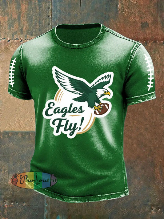 Vintage Football Philadelphia Eagles Print Casual Cotton Short Sleeve T-Shirt Green / S