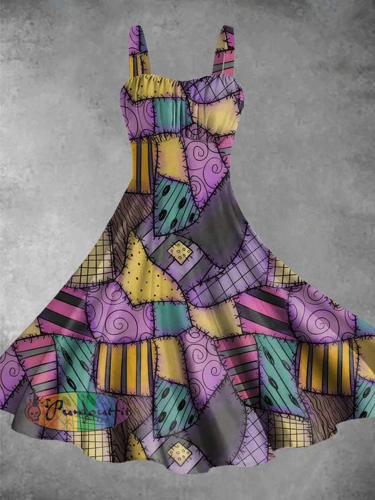 Vintage Halloween Nightmare Print Backless Dress Colorful / S Dress