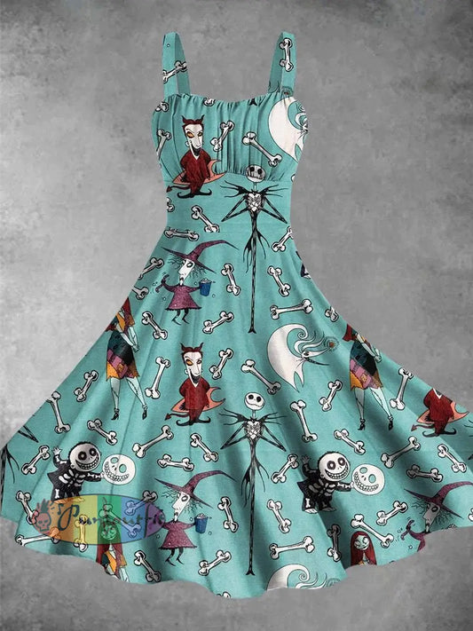 Vintage Halloween Nightmare Print Backless Dress Colorful / S Dress