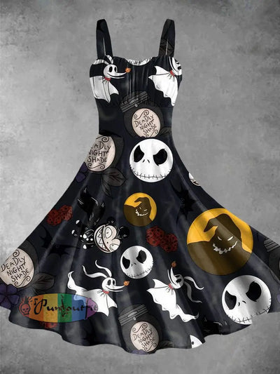 Vintage Halloween Nightmare Print Backless Dress Colorful / S Dress