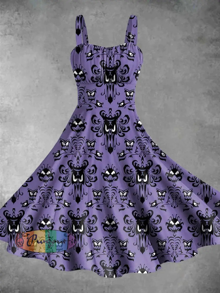 Vintage Halloween Print Backless Dress Colorful / S Dress