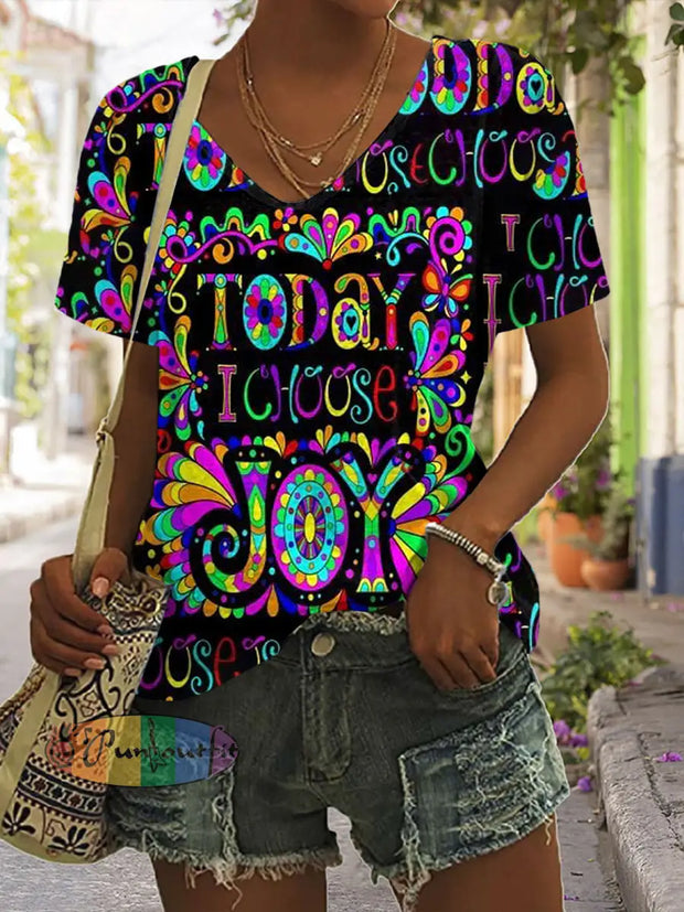 Vintage Hippie Joy Fashion Loose Short Sleeve T-Shirt Black / S