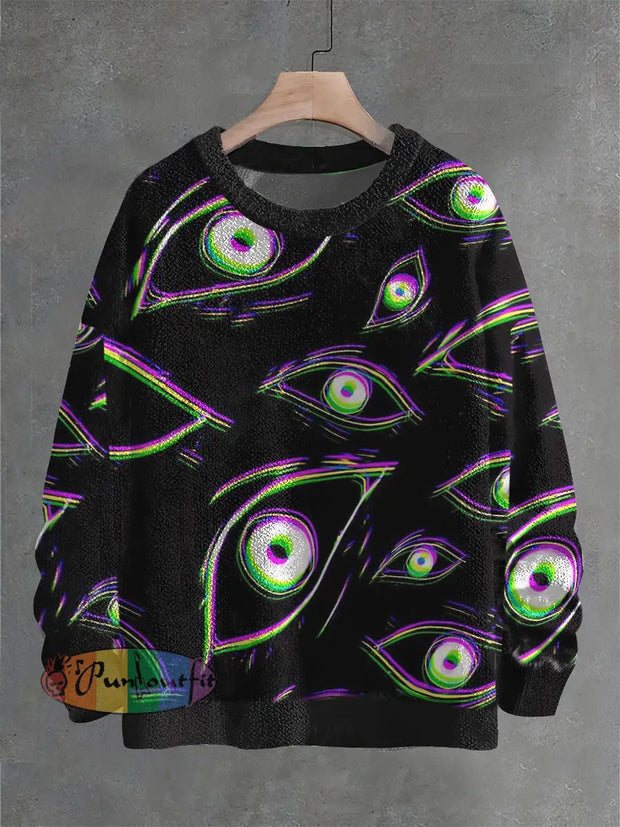 Vintage Magic Eyes Art Print Casual Knit Pullover Sweater Black / S