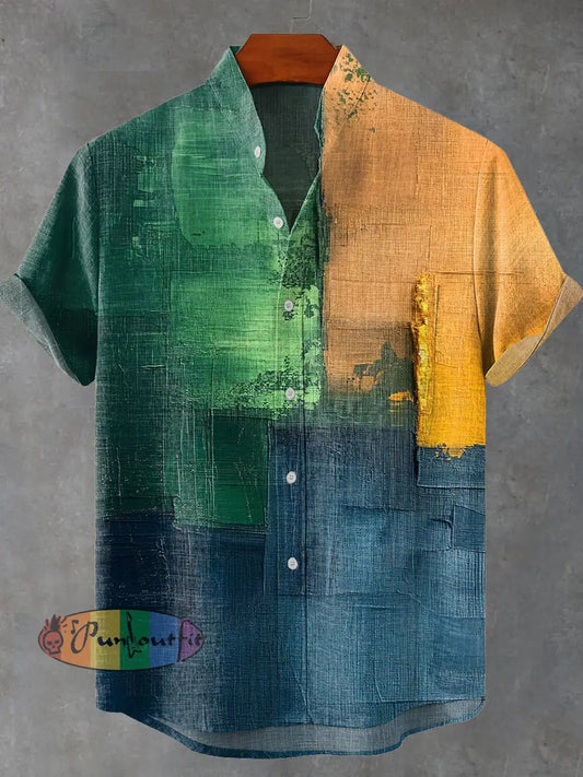 Vintage Multicolor Oils Pattern Art Print Casual 100% Cotton Shirt Multicolor / S GEOMETRIC ART DESIGN