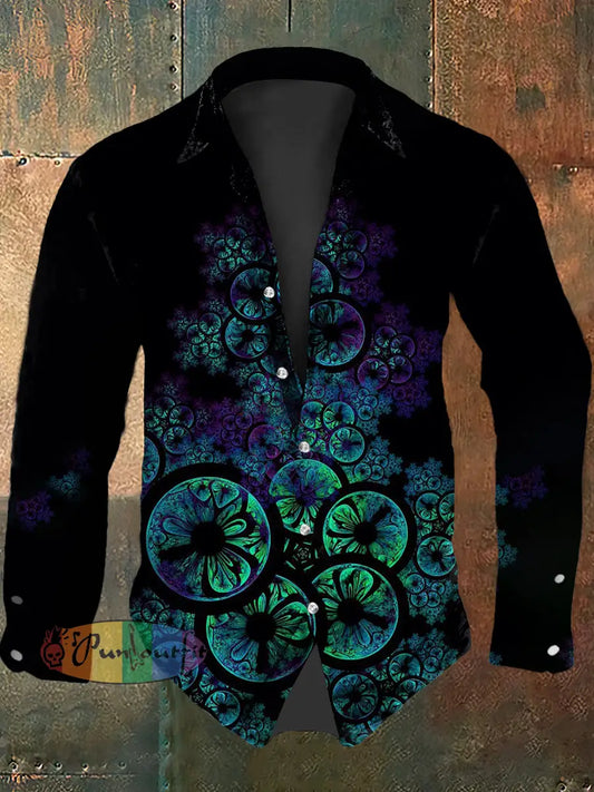 Vintage Punk Gothic Gradient Mandala Abstract Print Casual Long Sleeve Shirt Black / S