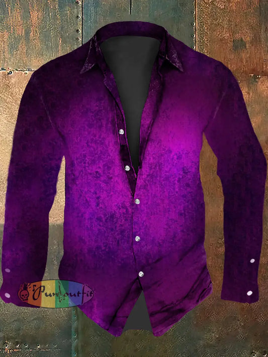 Vintage Punk Gothic Purple Gradient Abstract Print Casual Long Sleeve Shirt Purple / S