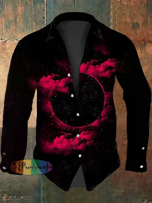 Vintage Punk Halloween Gradient Smoke Circle Abstract Print Casual Long Sleeve Shirt Black / S