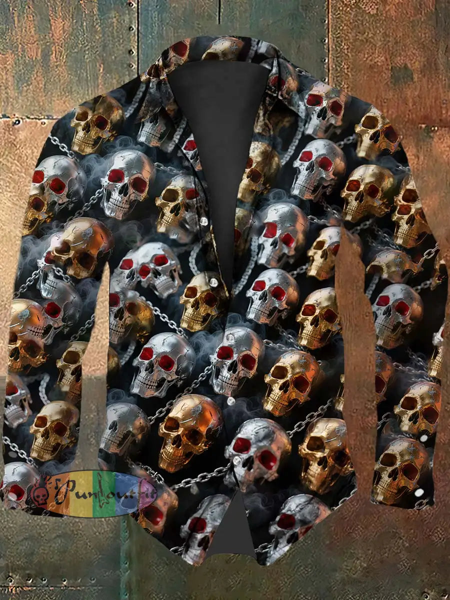 Vintage Punk Halloween Skull Chains Abstract Print Casual Long Sleeve Shirt Black / S
