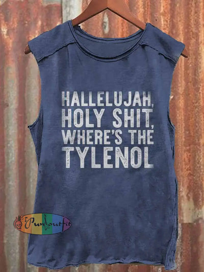 Where`s The Tylenos Print Casual Crew Neck Vest Blue / S