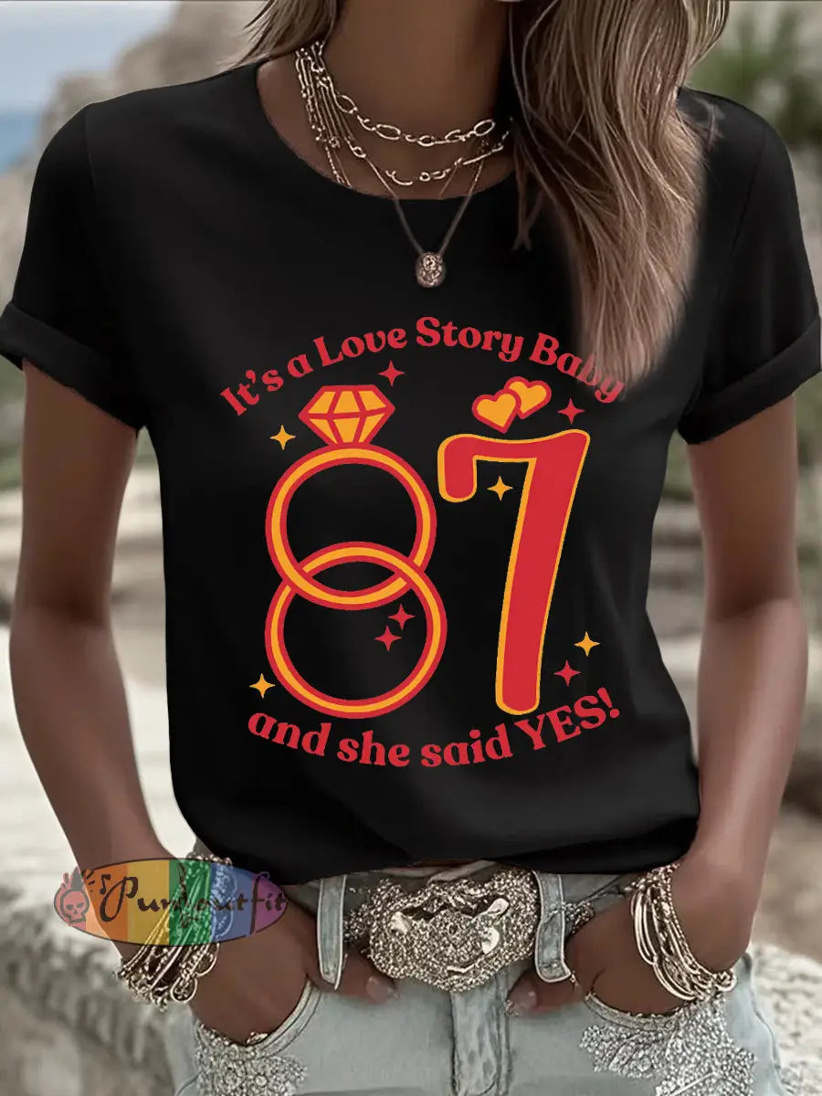 Women’s 87 13 It’s A Love Story Casual Tee Black / S