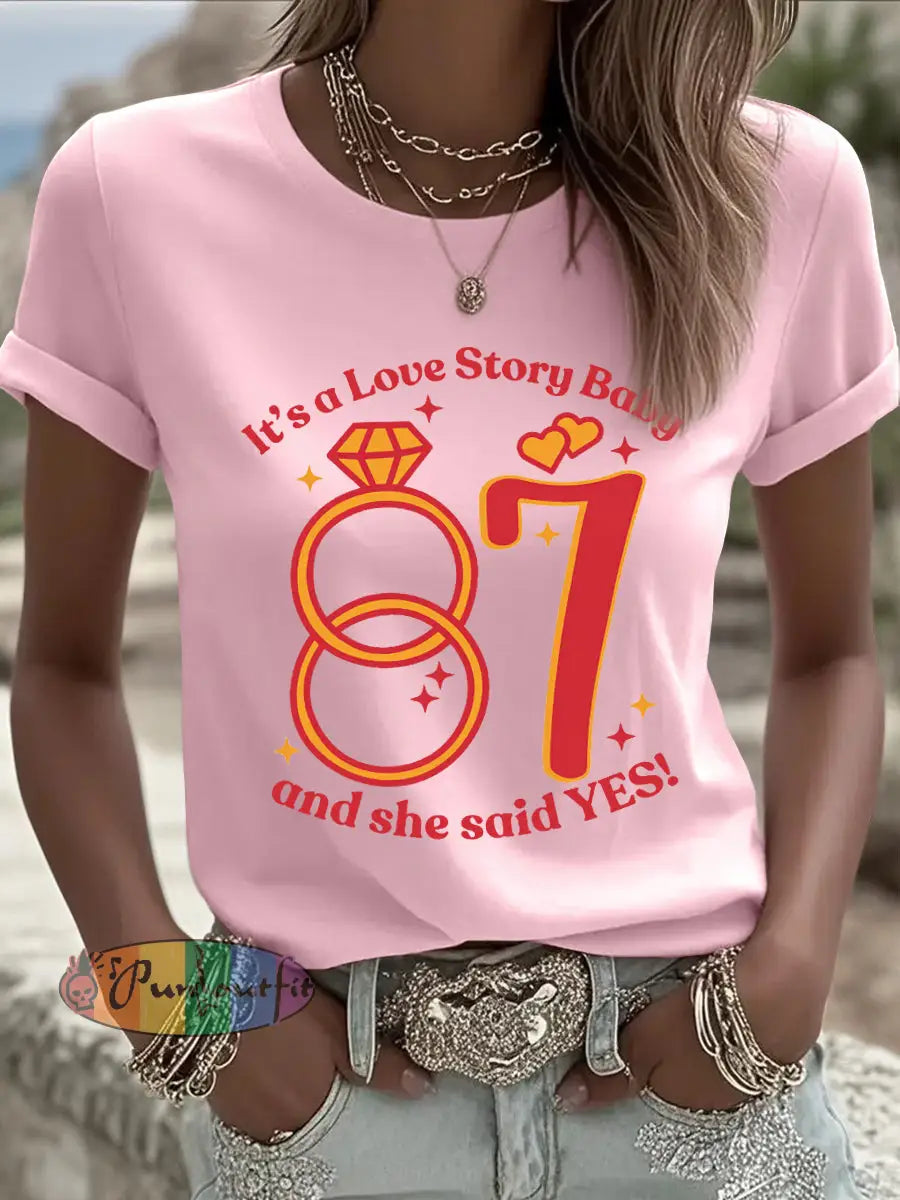 Women’s 87 13 It’s A Love Story Casual Tee Light Pink / S