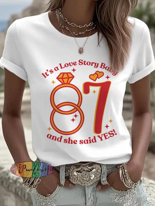 Women’s 87 13 It’s A Love Story Casual Tee White / S