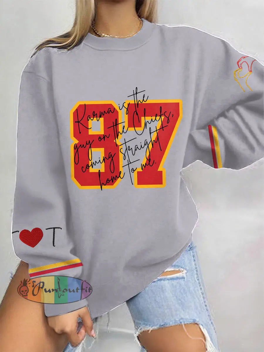 Women’s 8789 Chiefs Karma Printed Sweatshirt Light Gray / S